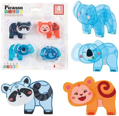 PicassoTiles Magnet Tile Animal Friends Action Figure Playset Mix or Match Figurine Wildlife Character Toy STEM Learning Construction Building Magnetic Tiles Educational Pretend Play Kit Ages 3+ PTA29 by PicassoTiles
