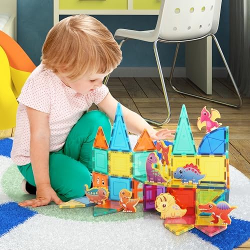 PicassoTiles Dinosaur Toys Magnet Tiles Building Blocks 8 Magnetized Action Figures Compatible Magnetic Construction Build and Play Tile Accessory Toy STEAM Educational Learning Toys Kids Ages 3+ - Image 2