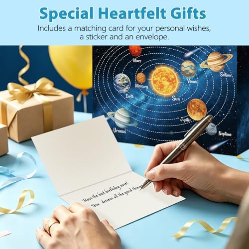 Solar System Gift Bag Outer Space Birthday All-in-One Kit with Greeting Card Sticker Envelope & Blue Tissue Paper for Astronomy Galaxy Planets Theme Gift Wrapping Educational Supplies Classroom Gifts - Image 4