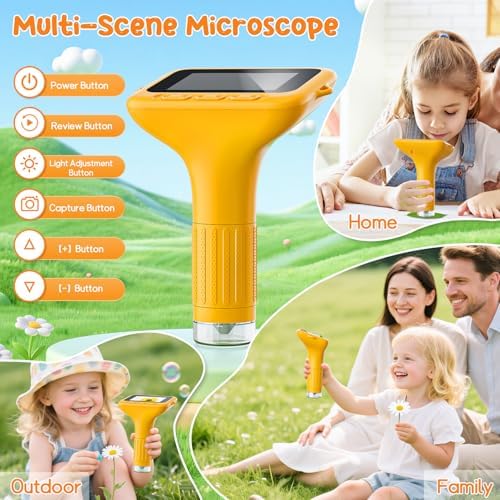 SKYBASIC Digital Microscope for Kids, 3" Screen 1000X Handheld Microscope HD Pocket Portable Microscopes Camera, Science Edu Fun Birthday Gifts Toys for Ages 4-12 Children Students Boys Girls -Yellow - Image 6