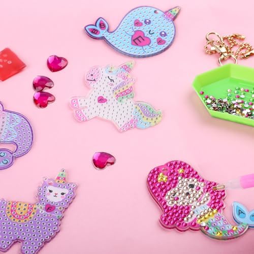 Labeol Arts and Crafts for Kids - Creat Your Own GEM Keychains-5D Diamond Painting by Numbers GEM Kits for Kids Girls Toddler Age 6-7 6-8 10-12 - Image 6