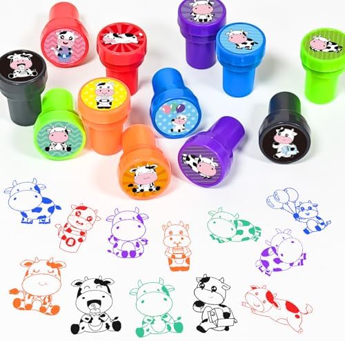 Cinrobiye 24 Pcs Cow Stampers Party Favor Set, Cute Farm Animal Stamps for Kids Birthday Party, Classroom Rewards, Farm Themed Party Supplies, Goody Bag Fillers, Barnyard Animal Toys - Image 4