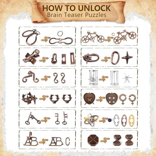 12Pcs Brain Teaser Puzzles for Adults and Teens, 3D Metal Puzzle Set with Various Difficulty Levels, IQ Logic Challenge Disentanglement Game, Fun Handheld Brain Teasers for Focus, Gifts for Boys Girls - Image 3