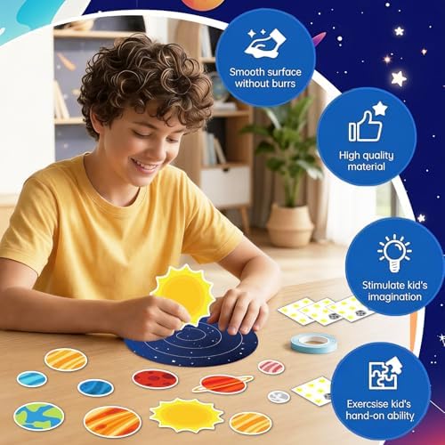 24 Sets Space Craft Kits DIY Solar System Hanging Decoration Make Your Own Outer Space Paper Crafts Ornament Galaxy Planet Star Stickers Games for Home School Classroom Activities Party Favor Gift - Image 5