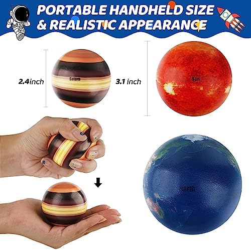 Mini Foam Planets Balls Toy, 10 PCS Solar System Stress Balls for Kids Adults, Squeeze Global for Stress Relief, Science Kit Gift for Early Learning, Classroom Prize for Boys Girls (with Flash Cards) - Image 3