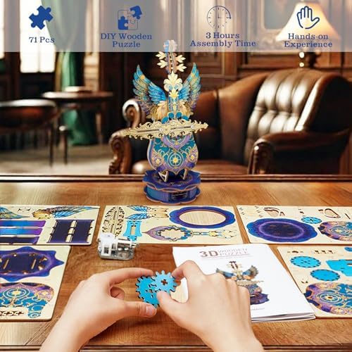 3D Wooden Puzzles for Adults, Mechanical Cello Music Box Kit with Base, DIY Wooden Model Kits to Build, Birthday Valentine's Day Gifts for Women Men, Music Box Puzzle Lover - Image 5