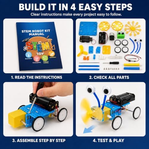 NewFamily 6-in-1 STEM Robot Kit for Kids Ages 8-12, DIY Robot Building Science Kit with Engineering Projects and Motorized Activities, Educational STEM Toys for Boys Girls, Birthday Gift - Image 6
