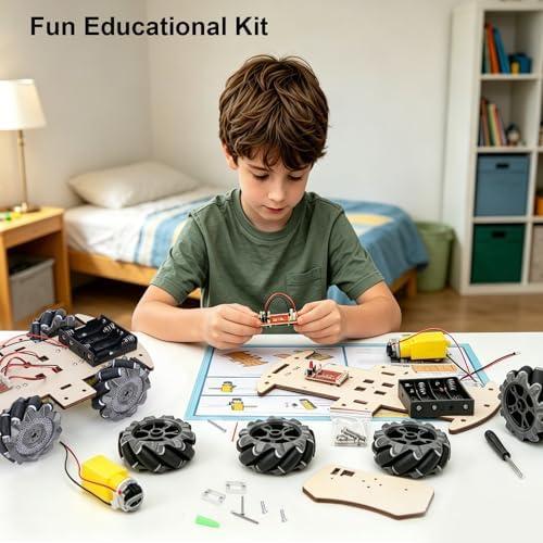 STEM Projects for Kids 6 7 8 9 10 11 12 Year Old ，Build Your Own 4WD Remote Control Car，Science Experiment Electronics Kit，Robotic Car with 68mm Mecanum Wheel ，DIY rc car kit - Image 3