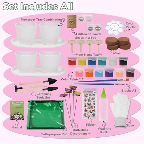 Paint & Plant Flower Gardening Kit with 4 Pots - Kids Gardening Set Ages 8-12, Spring Arts & Crafts Activities Kits, Educational Birthday/Easter Gifts for Boys & Girls Ages 5 6 7 9 10 11 - Image 2