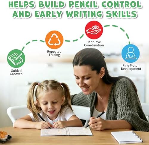 Grooved Writing Books for Kids 3-5 Preschool, Reusable Tracing Workbook with Disappearing Ink, Magic Grooved Handwriting Practice, Alphabet, Numbers and Pencil Control Practice - Image 3