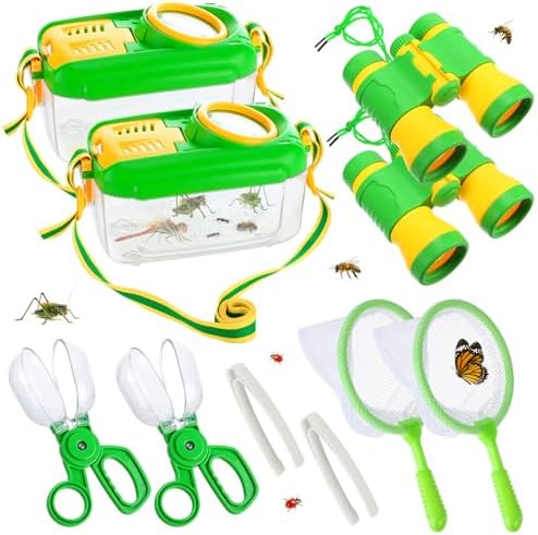 2Sets Bug Catcher for Kids - Sturdy Bugs Catching Kit Gifts with Binoculars Butterfly Net Collector Insect Catcher Tweezer, Bug Habitat Outdoor Explorer Kit for 3 4 5 6 7 8 Children by Biubee