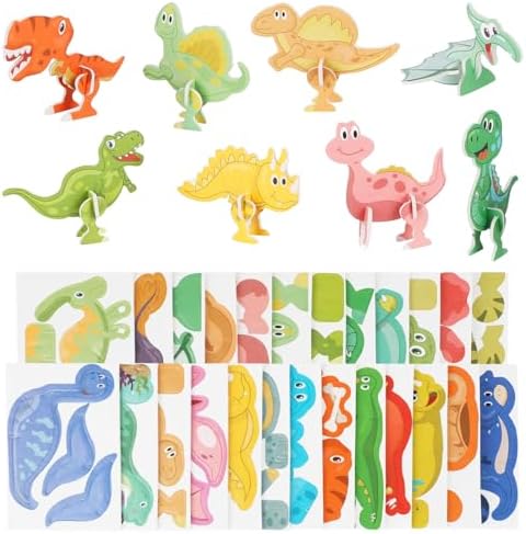 KIMOBER 25Pcs Educational 3D Cartoon Puzzle,3D Dinosaur Puzzle for Kids DIY Cartoon Dinosaur Animal Learning Jigsaw Toys for Kids by KIMOBER