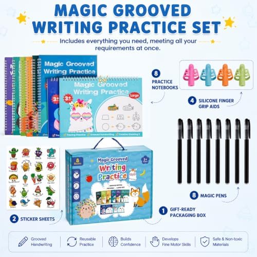 8-Books Magic Grooved Writing Practice, Tiny Thinkers Reusable Indented Handwriting Practice for Kids 3-5, Your Little Explorer Motor Magic Happy Writer System - Image 5