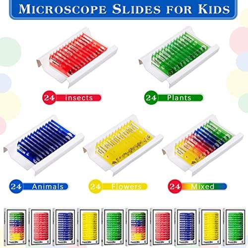 Yexiya 120 Pcs Prepared Microscope Slides, 48 Different Patterns Animals Plants Insects Specimens for Kids, Students Biology Science School Lab Microscope Accessories - Image 2