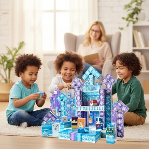 Magnetic Blocks Building Set - Puzzle Cubes as STEM Toys for Kids - Toddlers Sensory Construction Tiles - Ages 3+ Creative Educational Games for Boys and Girls - Frozen 200pc Block - Image 4