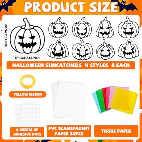 32 Sets Fall Halloween Pumpkin Suncatchers Craft Kit DIY Window Stained Glass Effect Halloween Pumpkin Paper Craft Home School Classroom Decoration Kid Birthday Gift Creative Art Project Activity Game - Image 2