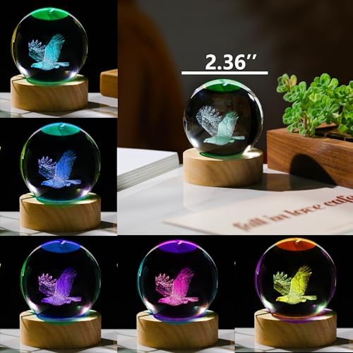 3D Eagle Gifts for Women Crystals Ball 60mm - Eagle Figurines Decor Glass Animals Figurine Eagle Decor Stuff for Room Birthday for Best Friend Eagle Lovers Keepsake Paperweight - Image 3