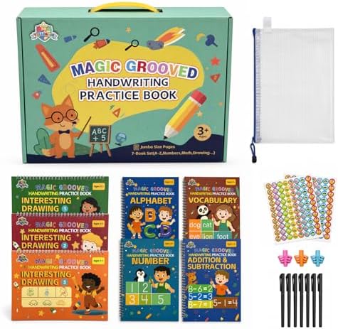 Magic Grooved Handwriting Workbook for Kids 3-8, Reusable with Auto-Disappearing Ink | Preschool Writing Learning Toy, Educational Gift for Toddlers by Unknown