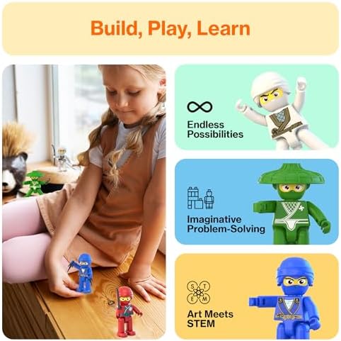 PicassoTiles Ninja Action Characters for Magnetic Tiles Building Block Toy Sets Accessory Add On Kit for Magnet Tile Playsets for Toddlers Boys Girls Ages 3+ Pretend Play STEM Educational Toys PTA14 - Image 4