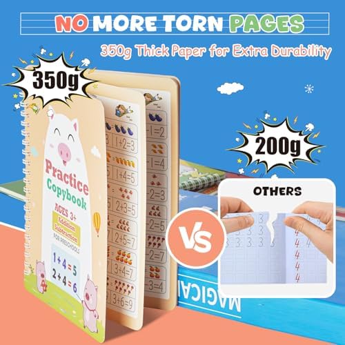 Magic Grooved Writing Books for Kids-Handwriting Practice for Kids 5-8 - Tracing Books for Kids Ages 3-5 - Preschool, Kindergarten Learning-Letters, Numbers, Math, Drawing (Blue Box, 10.3 in x 7.3 in) - Image 5