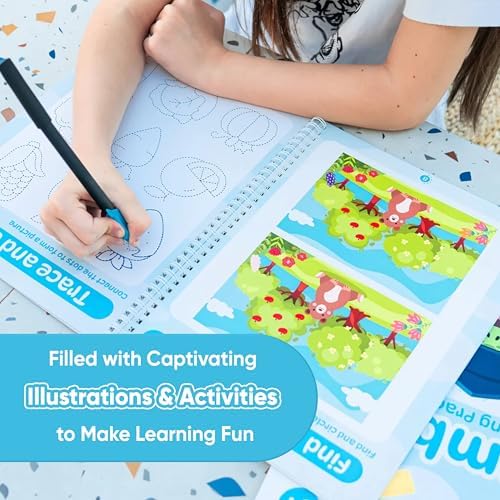 Kiddospace Magic Grooved Writing Practice for Kids Ages 3-8 - 4 Large Reusable Handwriting Workbooks - Alphabet, Numbers, Math & Drawing - Grooved Tracing Books with Disappearing Ink Pen Included - Image 4