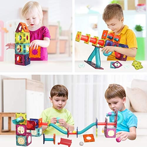 Magnetic Tiles,125 Piece Pipe Magnetic Blocks for Toddlers, 3D Clear Magnets Toys, STEM Toy Children Magnetic Tiles Building Set for Kids Boys Girls Age 3 4 5 6 Year Old 3 - Image 5