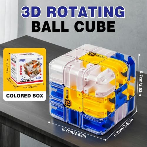 3D Maze Cube Ball Puzzle Brain Teaser for Adults & Kids, Educational Learning Toys Logical Thinking, Family Board Games Tabletop, Durable Puzzle Cube (White&Blue&Yellow, 2.7x2.7x2.7) - Image 2