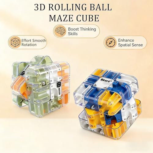 2 Pack 3D Rolling Ball Maze Cube Puzzle,Maze Cube for Kids Labyrinth 3D Puzzle Maze Cube Ball Twist Roll Brain Teaser Toys,Cultivate Logical Thinking for Logical Thinking for Family Game Birthday Gift - Image 3
