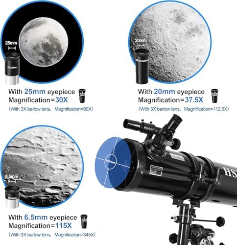 HSL 150EQ Astronomical Reflector Telescope for Adults high Powered,150mm Aperture Professional Telescopes for Adults Astronomy,Comes with 5 Color Filters Set and 3X Barlow Lens Black - Image 4