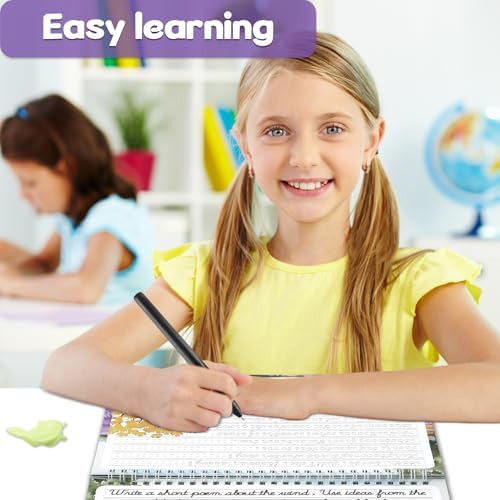 chiazllta Grooved Cursive Handwriting Workbook with Disappearing Ink Pens Magic Reusable Grooved Cursive Writing Practice for Beginners Kids Kickoff Student Workbook Homeschooling Supplies (Poems) - Image 5