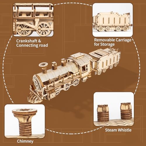 3D Wooden Puzzles for Adults, DIY Mechanical Model Kits for Adults and Kids to Build, Creative Gift for Women or Men Birthday, Christmas (Mechanical Train) - Image 3