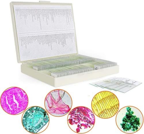 100Pcs Prepared Microscope Slides with Specimens for Kids Science Learning by MAXLAPTER