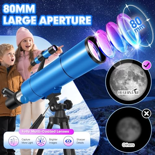 Portable 80mm Refractor Telescope for Adults & Kids, 500mm Focal Length, 20X-150X Magnification, Astronomy Starter Kit with Phone Adapter, Backpack & Stickers – Perfect for Stargazing Adventures - Image 2