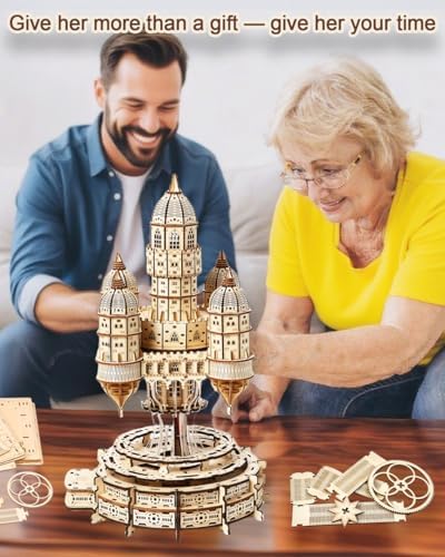 3D Wooden Puzzle for Adults – SkyCity Floating Castle Music Kit with LED Lights & Rotating Mechanism, DIY Mechanical Building Set, Hobbies Puzzle Models for Teens & Collectors - Image 4