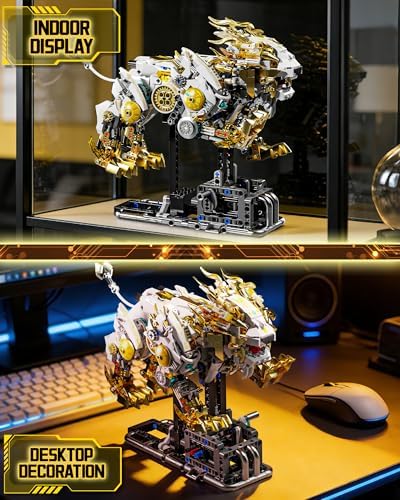 Mechanical Lion Building Set with Light for Adults, Compatible with Lego Animal, 1073 PCS Golden Lion Model Kit, Movable Joints and Display Stand for Home/Office Decor, for Boys 8-14 - Image 6
