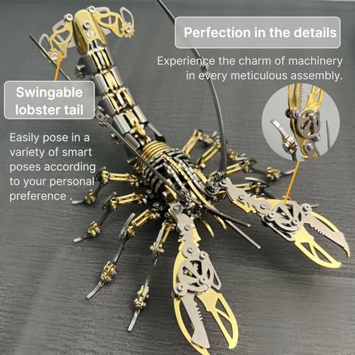 3D Metal Puzzle for Adults,DIY Mechanical Animal Lobster,Metal Model Kits,Gift for a man and boy,Purzolnx Toy (Gold) - Image 4