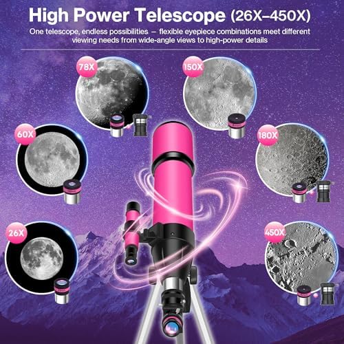 UncleHu 80mm Aperture, 600mm Refractor Travel Telescope for Adults and Kids - Image 3