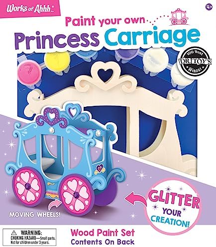 Works of Ahhh... Princess Carriage Wood Paint Kit - Classic Craft Set for Kids - Includes Paint, Glitter, Gem Stones - Ages 4+ - Princess Crafts & Carriage Toy by WorksofAhhh