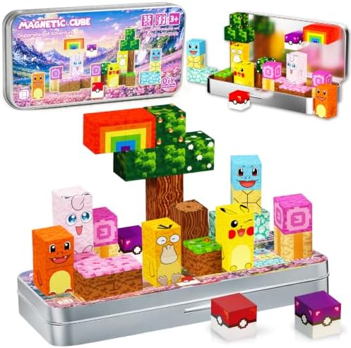 Pocket Cubes Magnetic Blocks & Magnetic Tiles, 35 PCS Voxel Dopamine Pet Building Cubes Set, STEM Construction Toys for Kids Ages 4-8, Mini Travel Toys for Toddlers 3-5, Montessori Sensory Gifts by BOIMOES