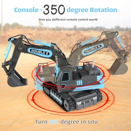 DOUBLE E Remote Control Excavator Toy RC Excavators Rechargeable Battery Digger Hydraulic Construction Toys Vehicles Xmas Gift for Boys Girls Kids 3-14 Years，Gray-Blue - Image 2