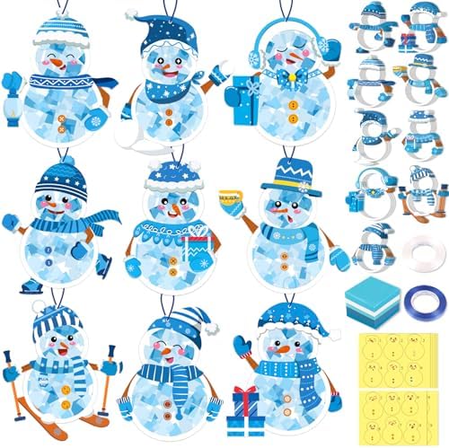 Renbuzhu 42PCS Winter Crafts Bulk: Snowman Paper Suncatchers DIY Kit for Christmas Holiday Activities Decorations, Window Stained Glass Effect Art Ornaments by Renbuzhu
