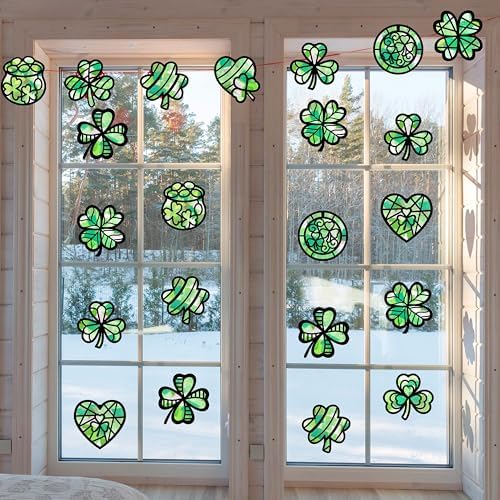 Renbuzhu 40PCS St. Patricks Day Crafts Bulk: Paper Shamrock Suncatchers, Saint Patrick's DIY Kits, Window Stained Glass Effect Art Supplies - Image 6