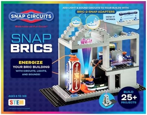 Snap Circuits BRIC: Structures | Brick & Electronics Exploration Kit | Over 20 Stem & Brick Projects | Full Color Project Manual | 20 Parts | 75 BRIC-2-Snap Adapters | 140+ BRICs by SnapCircuits