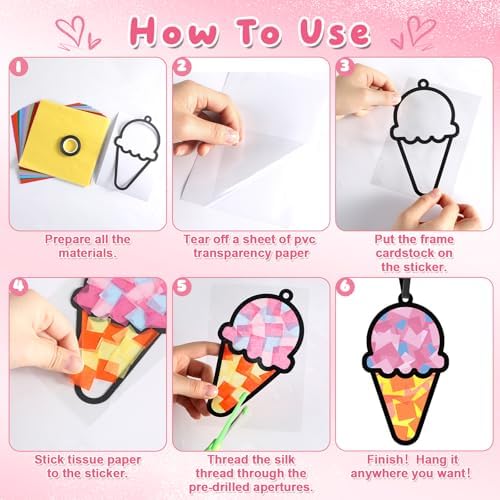 Qyeahkj 36Set Ice Cream Suncatchers Crafts Kit for Kids - Image 4