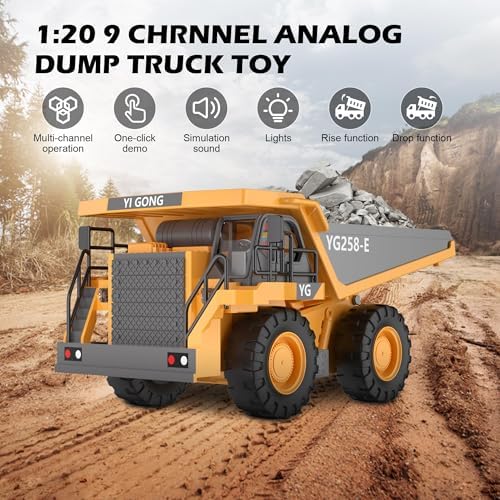 Remote Control Dump Truck RC 1/20 Fully FunctionalEngineering Vehicle, 9 Channel Dump Truck Toy 2.4Ghz with Lights andSounds, for Kids Aged - Image 2