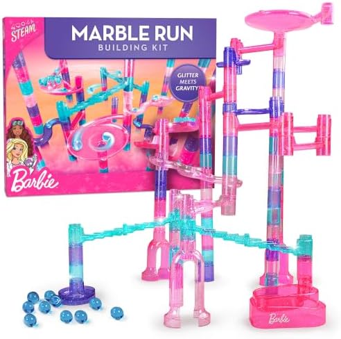 Barbie Sparkle Marble Run Building Set with 10 Marbles for Kids Ages 6+ by BlueMarbleToys