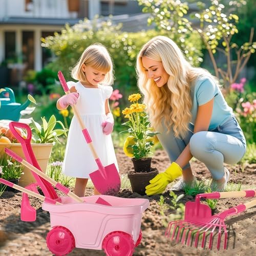 Duckura Kids Gardening Set with Wheelbarrow, Metal Garden Tools for Girls - Image 2