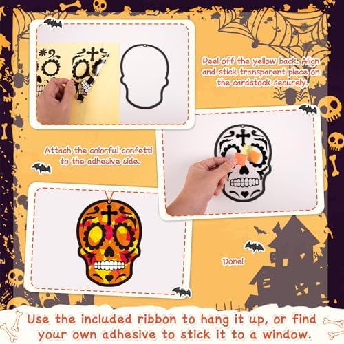 Renbuzhu 36PCS Dia De Los Muertos Crafts Bulk: Sugar Skull Paper Suncatchers DIY Kit for Day of The Dead Halloween Party Activities Decorations, Window Stained Glass Effect Art Supplies - Image 5