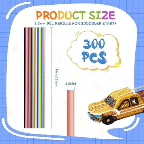300 Pieces 3D Pen Refills Pack for 3Doodler Start+ Pen 15 Colors 2.5 mm Low Temperature 3D Pencil PCL Filaments Not Compatible with Other 3D Printing Pens - Image 6