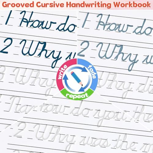 chiazllta Grooved Cursive Handwriting Workbook with Disappearing Ink Pens Magic Reusable Grooved Cursive Writing Practice for Beginners Kids Kickoff Workbook Homeschooling Supplies (Jokes & Riddles) - Image 4